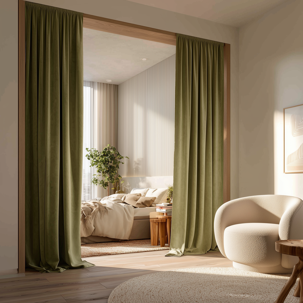 Avocado Green Velvet Room Divider Curtain โ Curtain Room Divider for Bedroom & Living Room