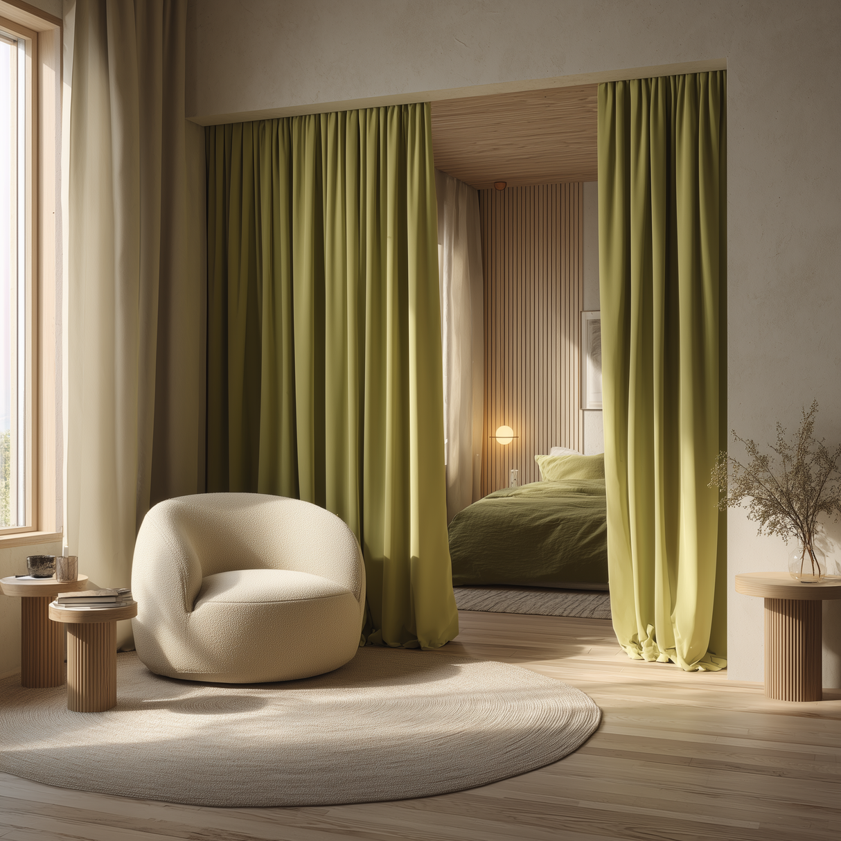Avocado Green Velvet Room Divider Curtain โ Curtain Room Divider for Bedroom & Living Room