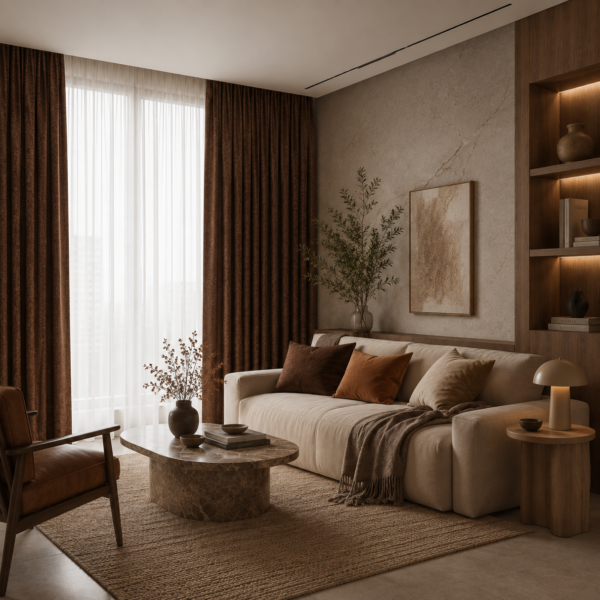 Mocha Brown Double-Sided Cotton Blend Blackout Curtains