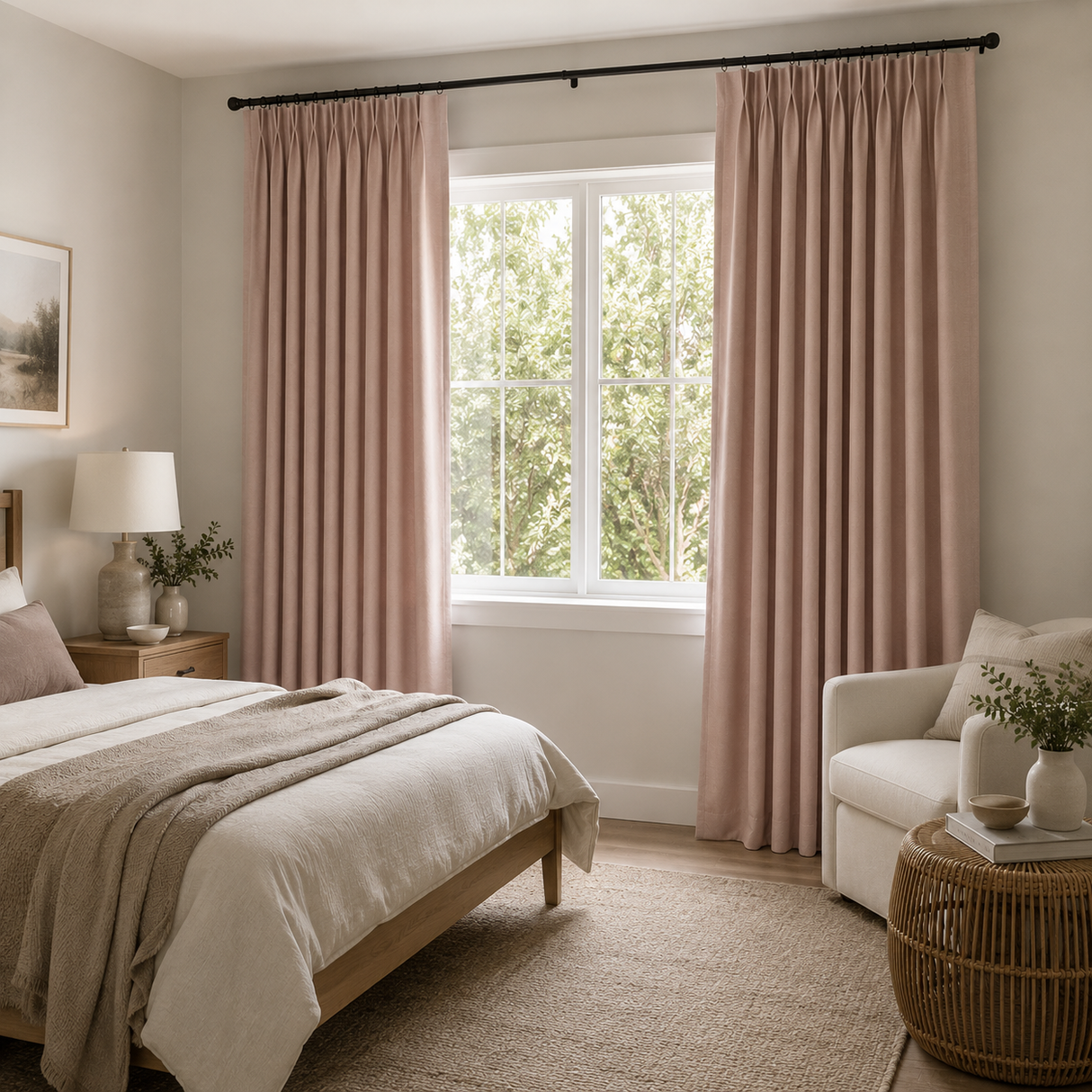 Blush Pink Double-Sided Cotton Blend Blackout Curtains