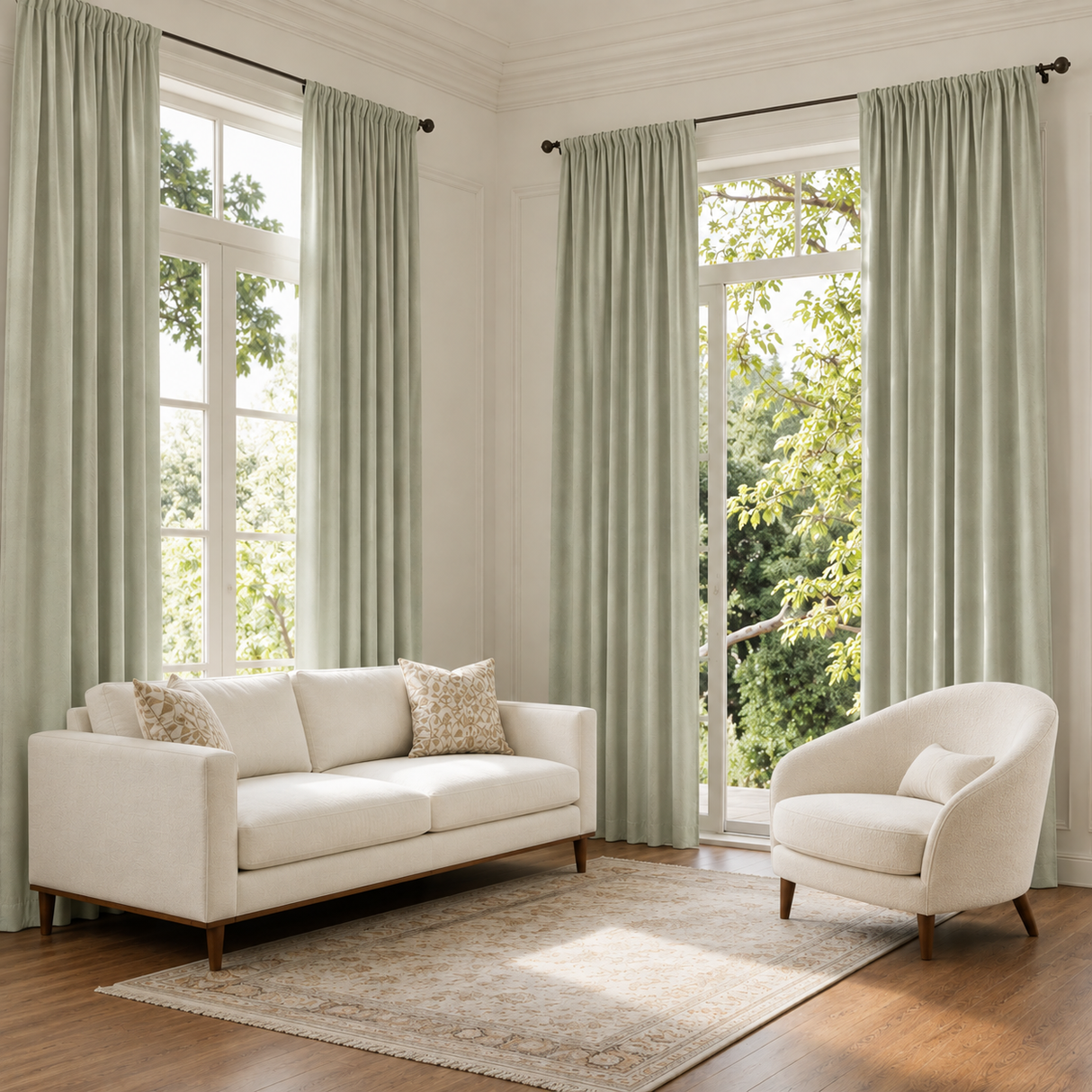 Sage Mist Double-Sided Cotton Blend Blackout Curtains