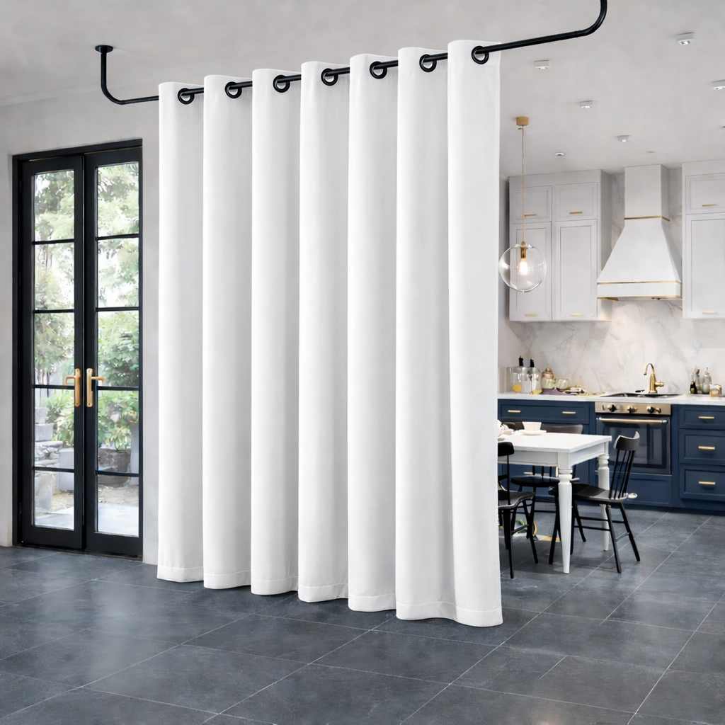 White Velvet Room Divider Curtain