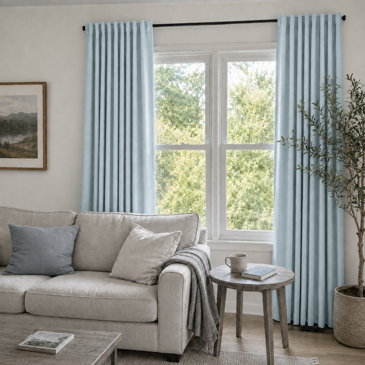63 Inch Aqua Blue Linen Curtains