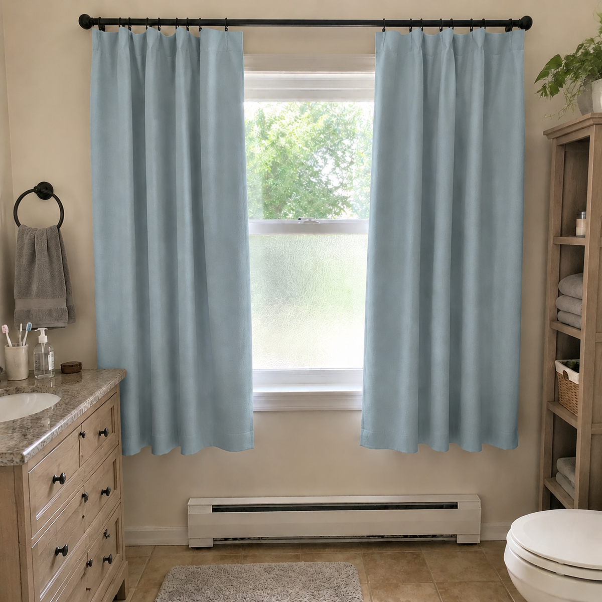 63 Inch Long Aqua Blue Linen Curtains
