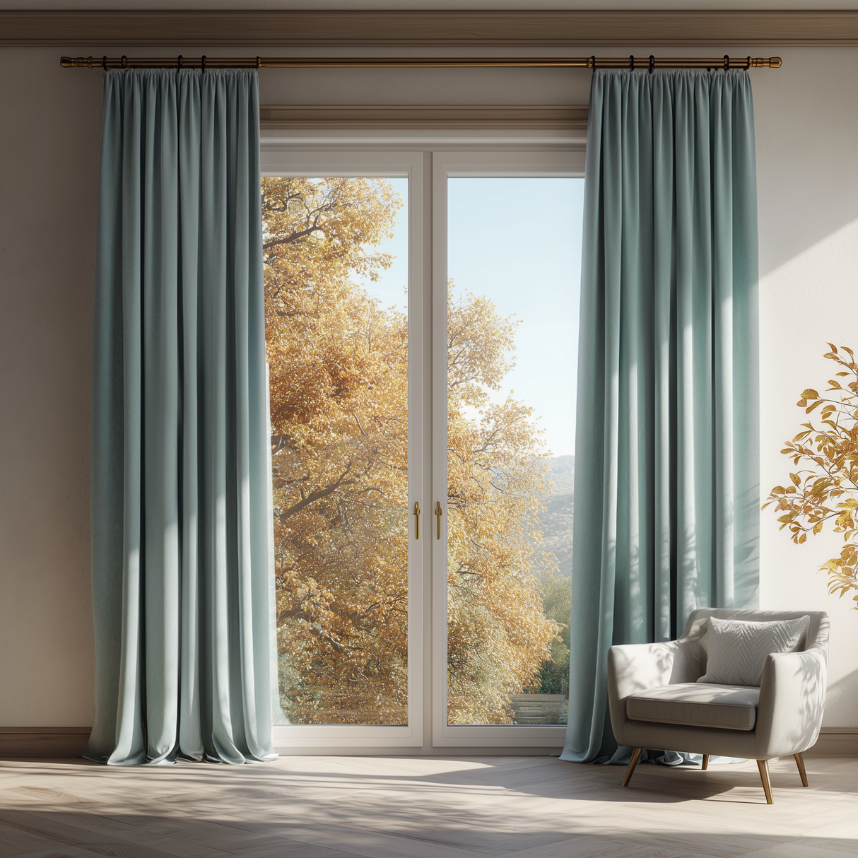 Ocean Blue Cotton-Linen Curtain