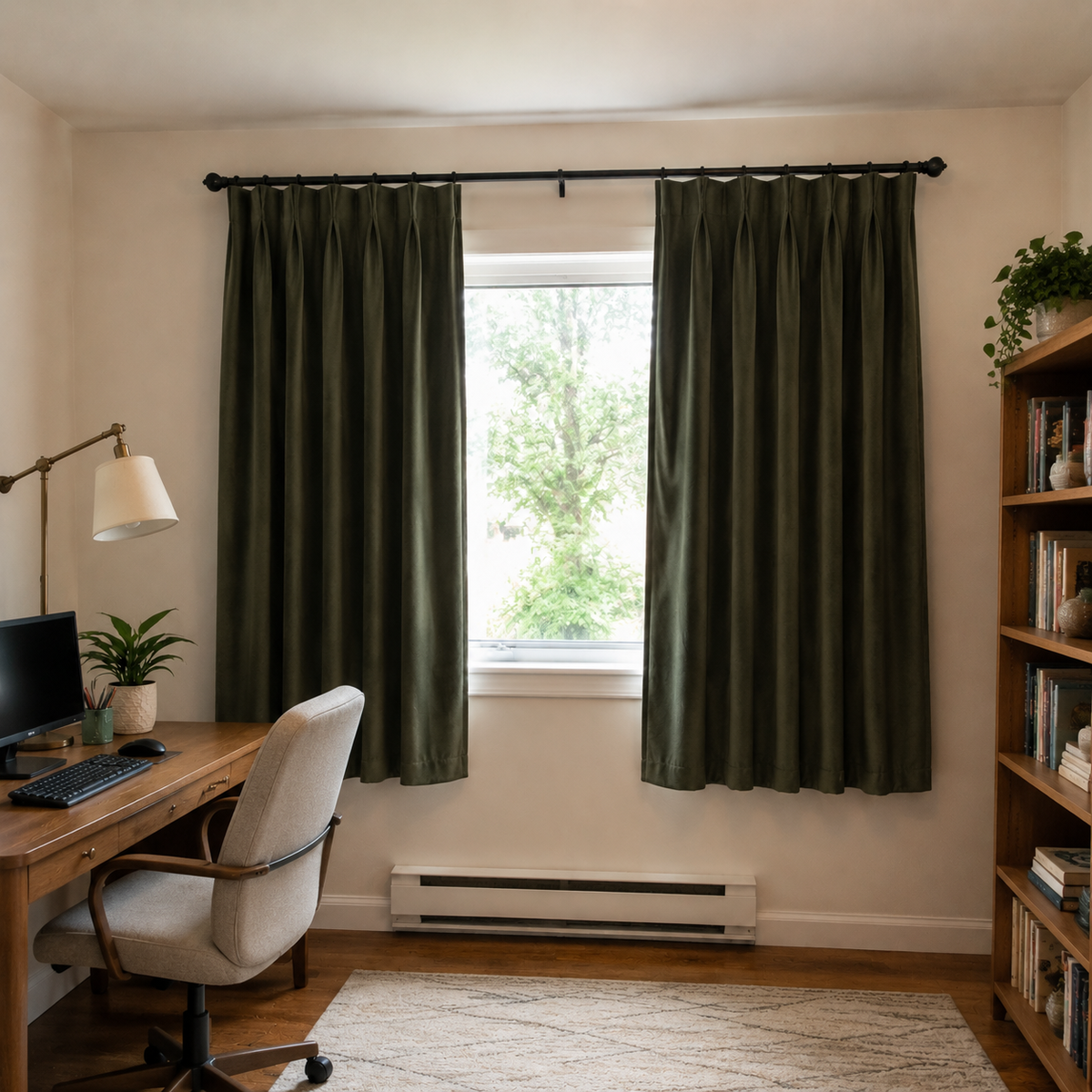 63 Inch Long Vintage Green Linen Curtains