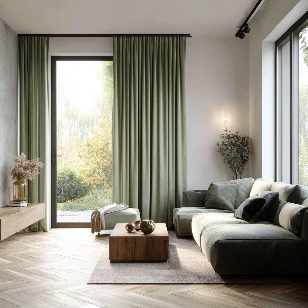 Blue Sage Velvet Curtain