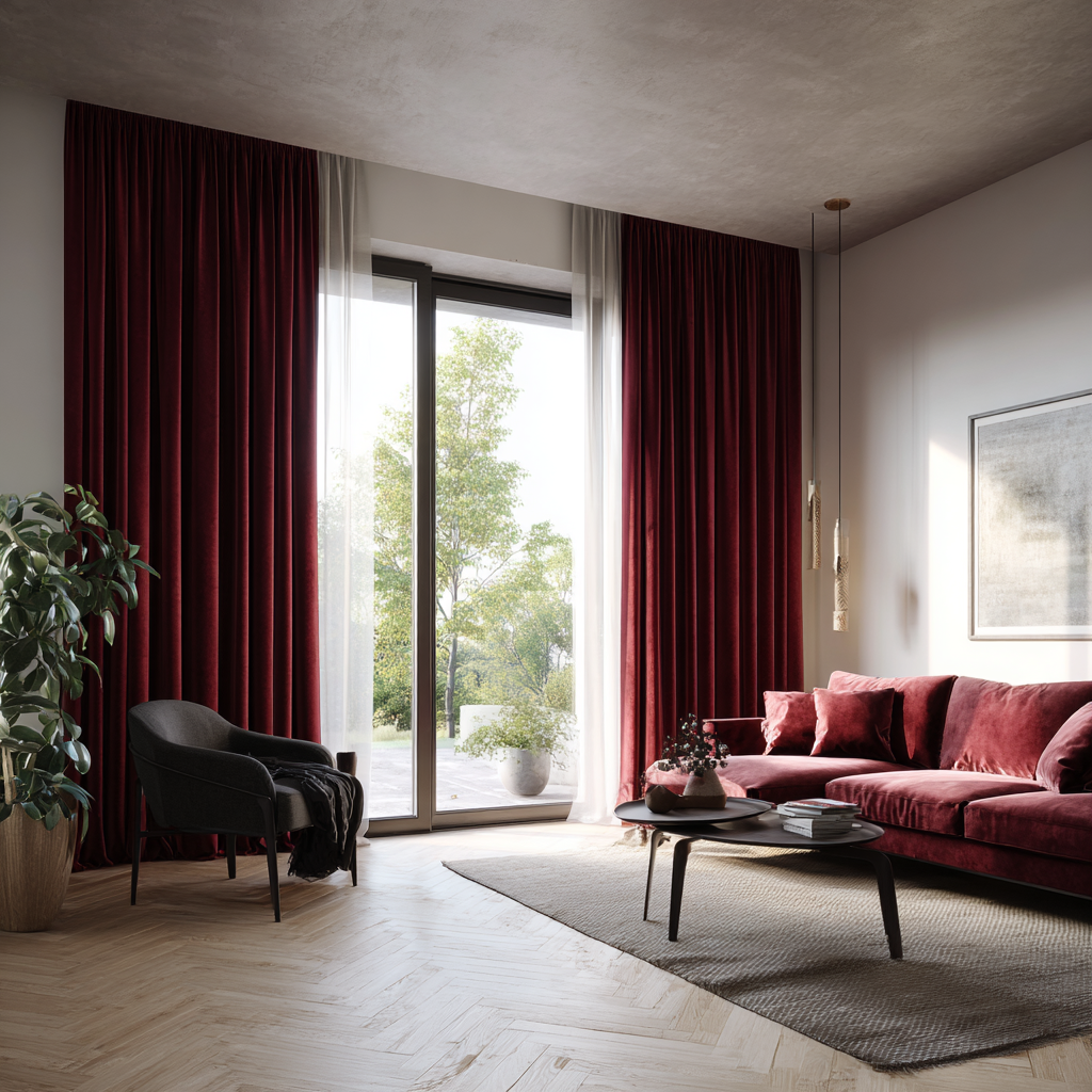 Bordeaux Red Velvet Curtain