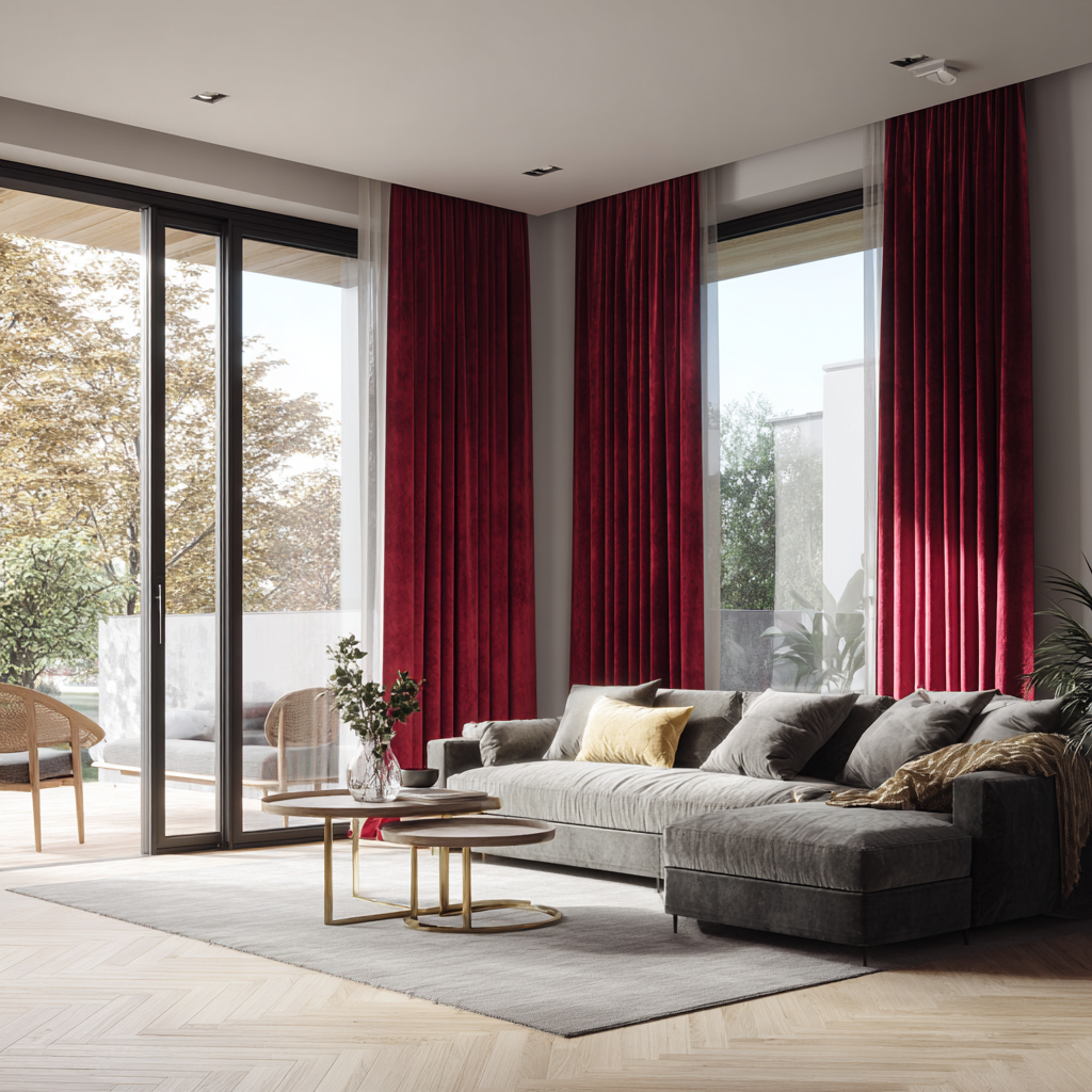 Crimson Red Velvet Curtain
