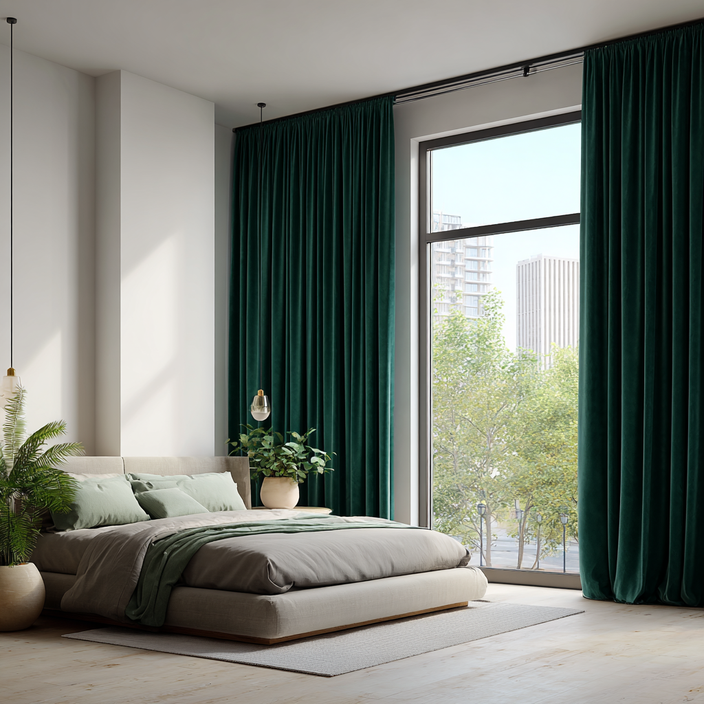 Dark Jade Green Velvet Curtain