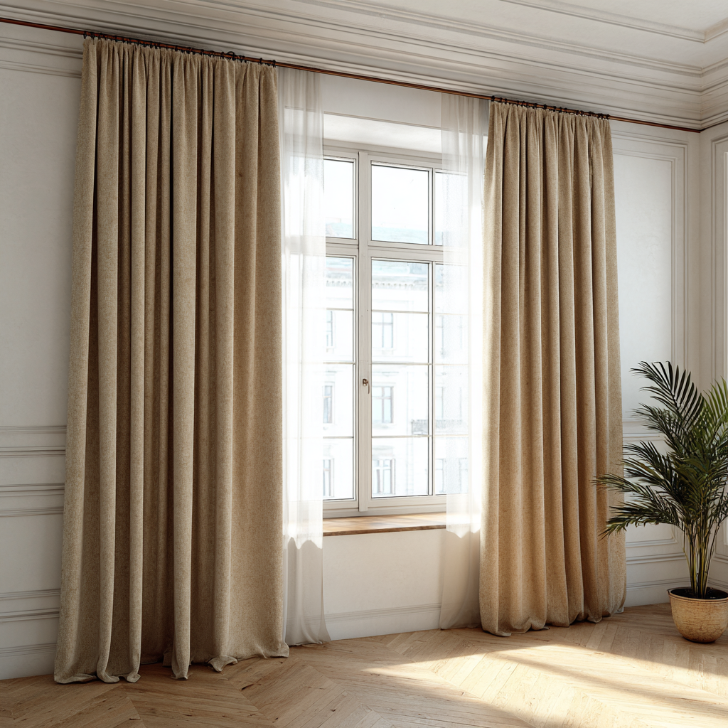 French Beige Velvet Curtain