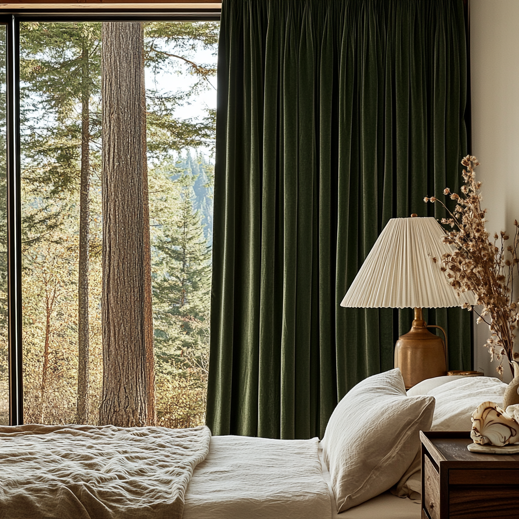 Olive Green Velvet Curtain