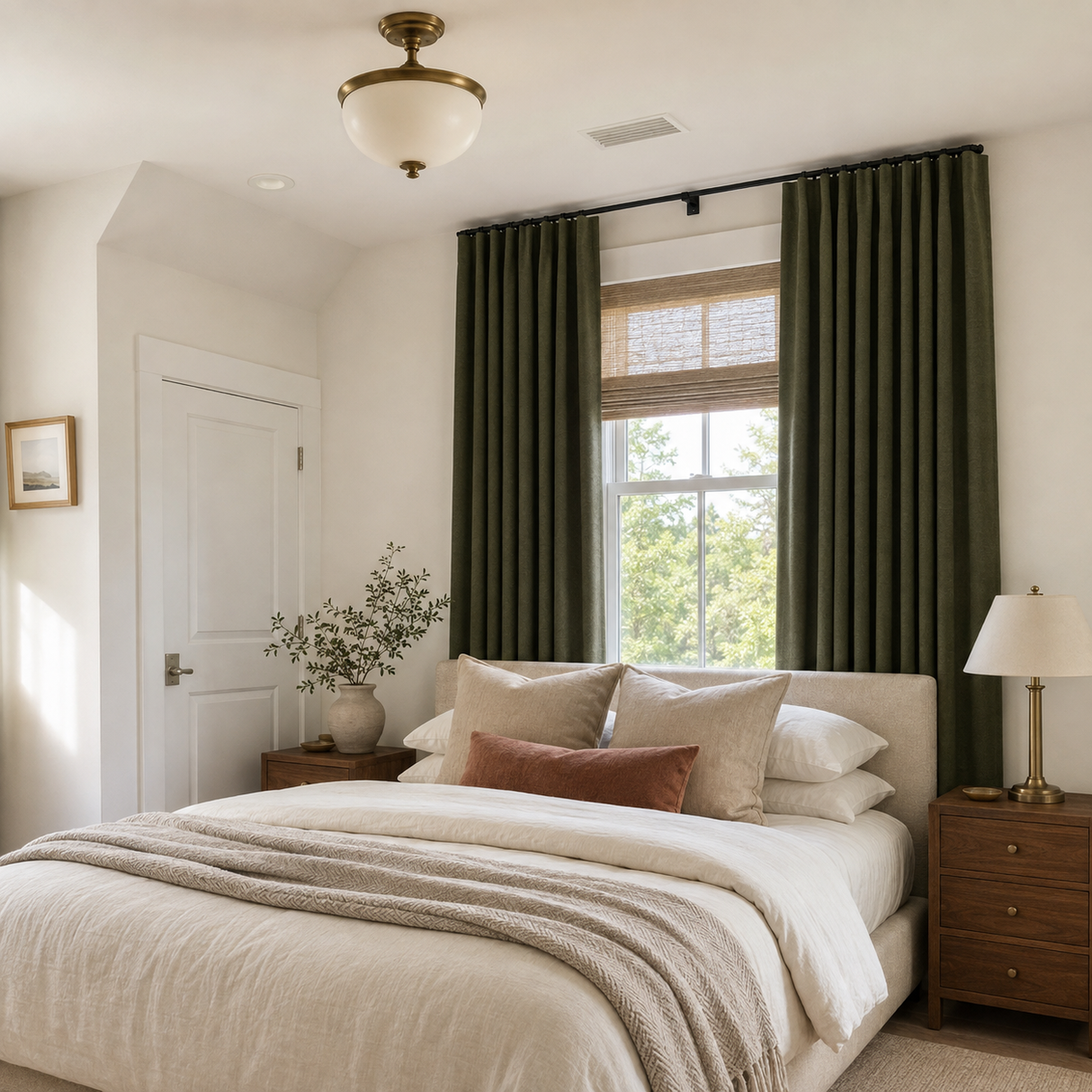 63 Inch Vintage Green Linen Curtains