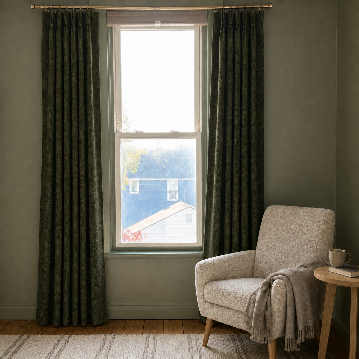 63 Inch Vintage Green Double-Sided Cotton Blend Blackout Curtains