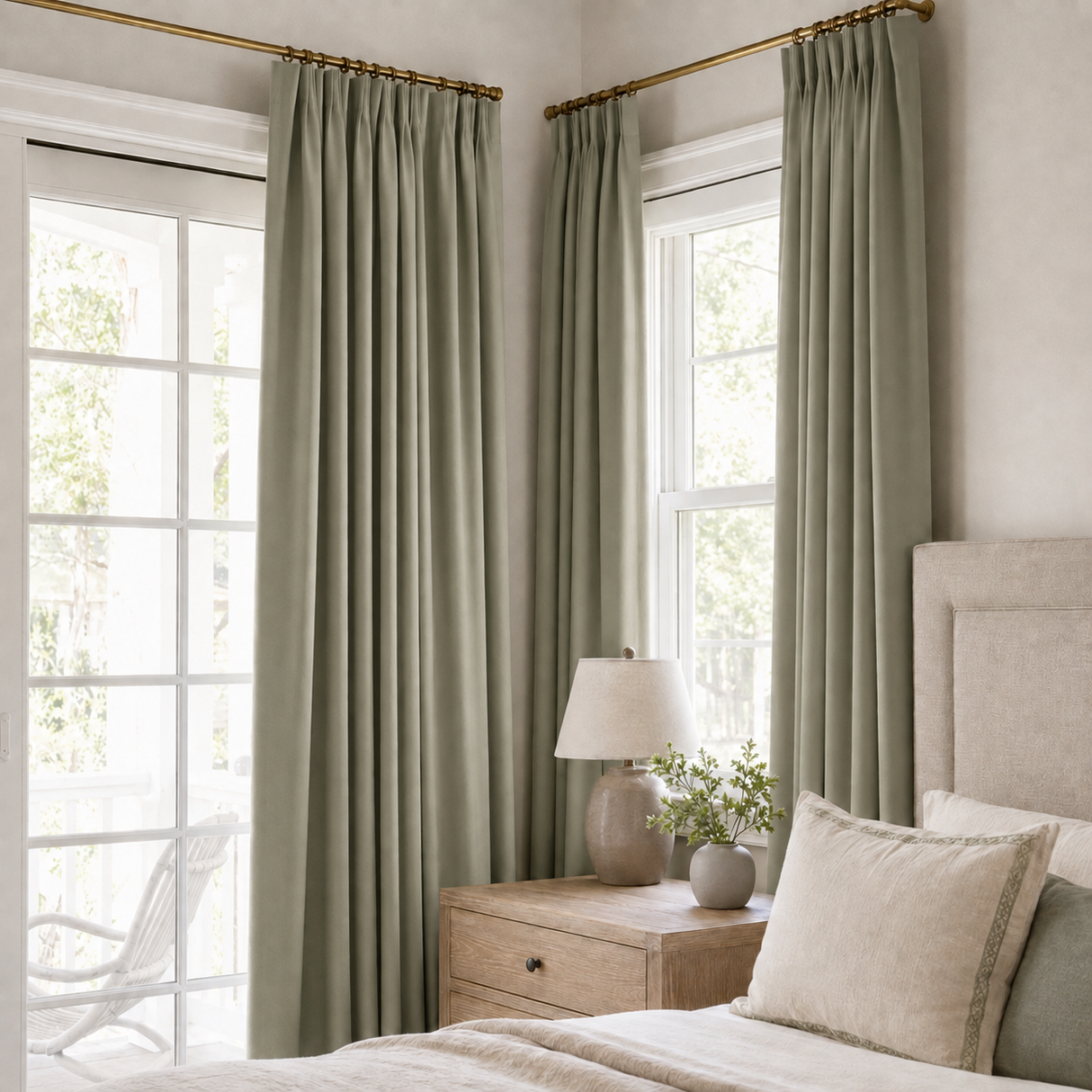 63 Inch Sage Mist Double-Sided Cotton Blend Blackout Curtains