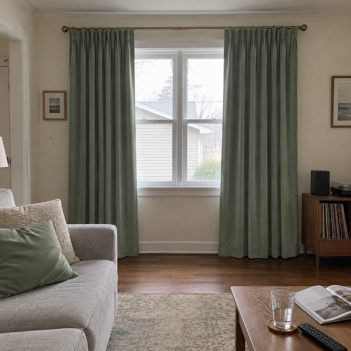 108 Inch Long Sage Mist Double-Sided Cotton Blend Blackout Curtains