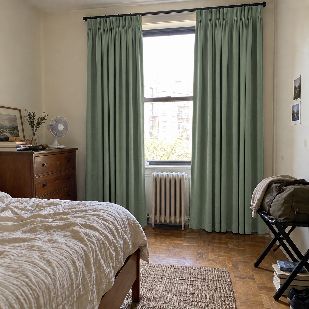 108 Inch Long Sage Mist Double-Sided Cotton Blend Blackout Curtains