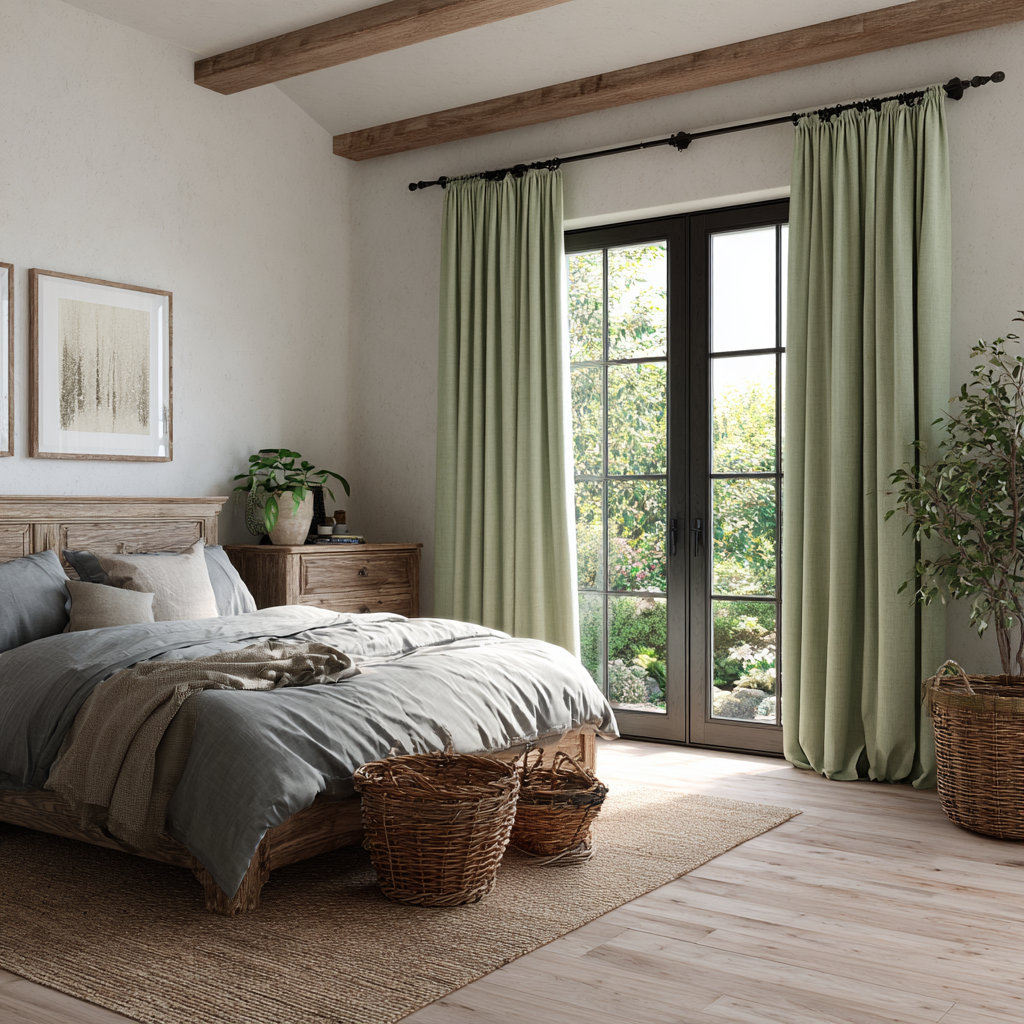 Spring Mist Green Cotton-Linen Curtain
