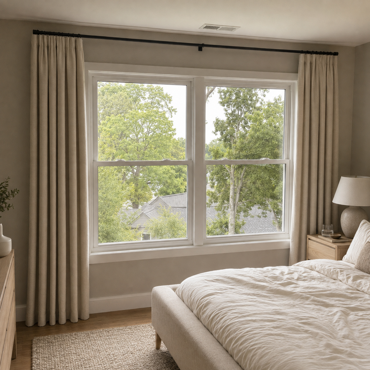 63 Inch Cream Double-Sided Cotton Blend Blackout Curtains