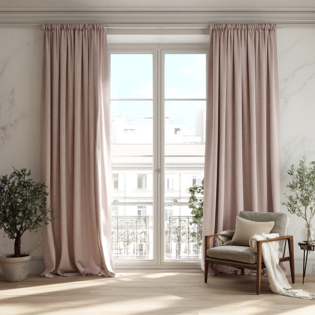 Warm Rose Cotton-Linen Curtain