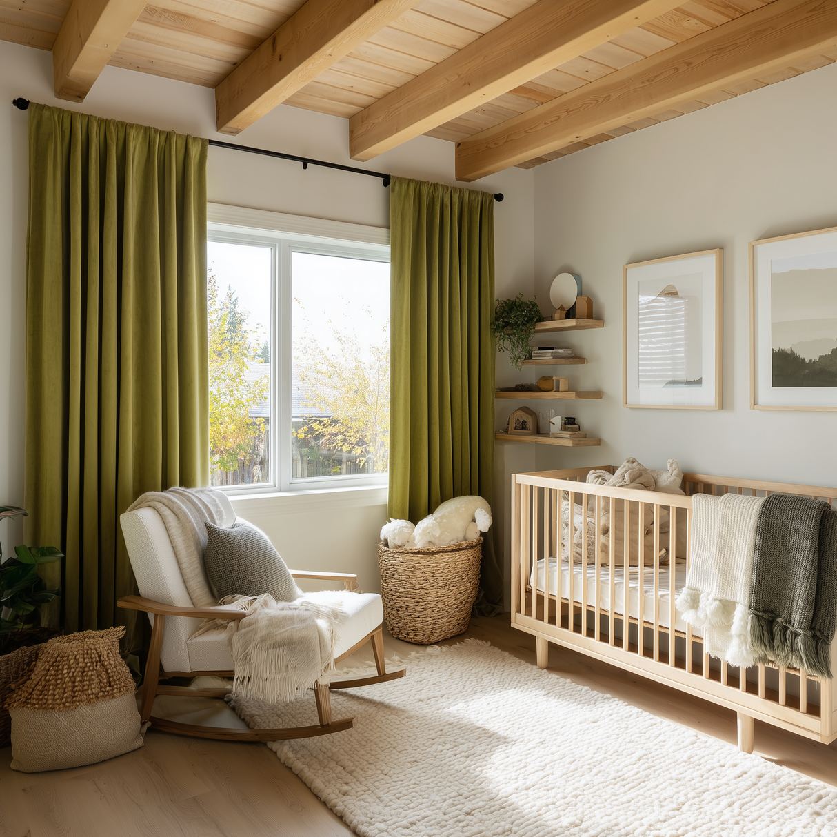 Avocado Green Velvet Curtain