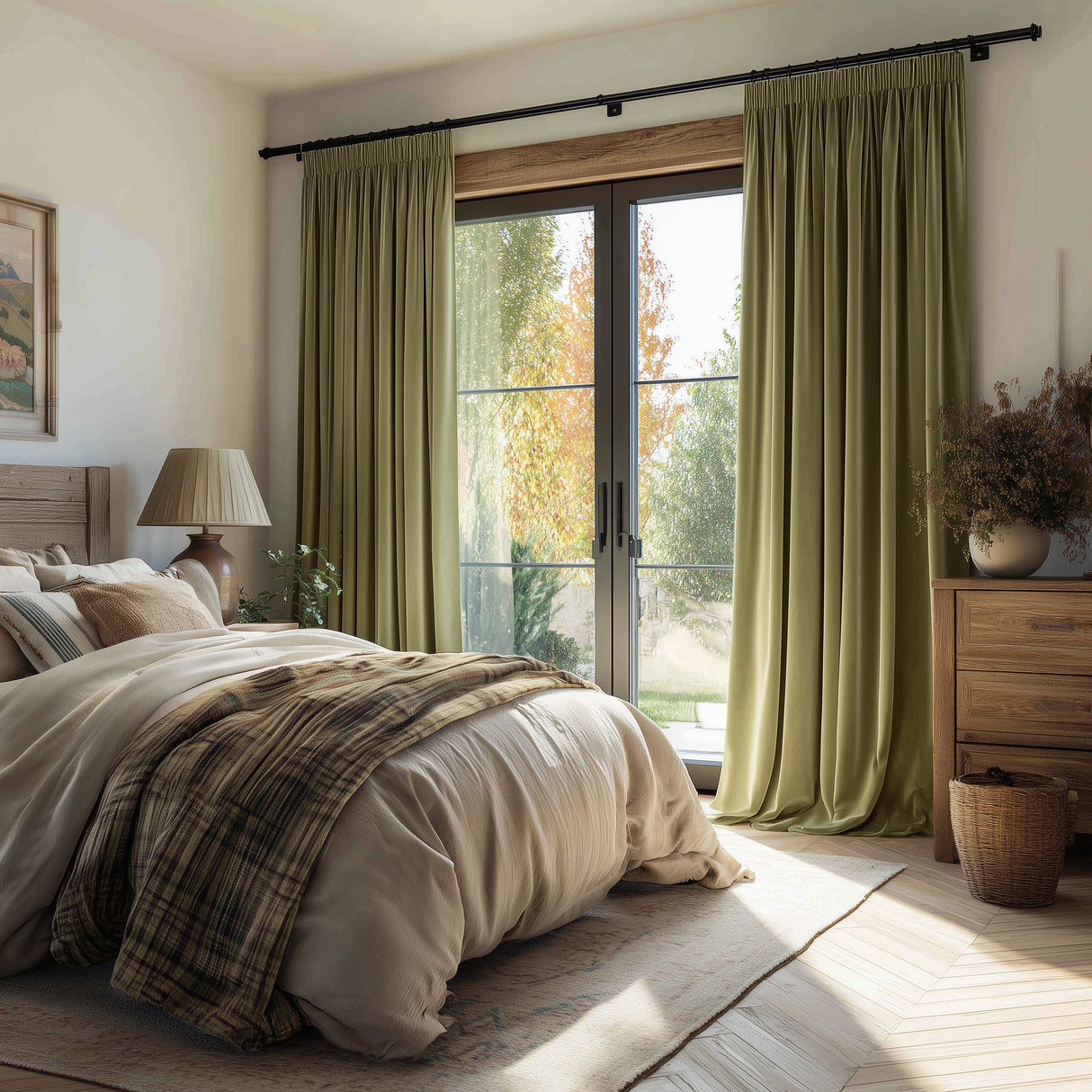 Avocado Green Velvet Blackout Curtain – Fully Blackout Panel