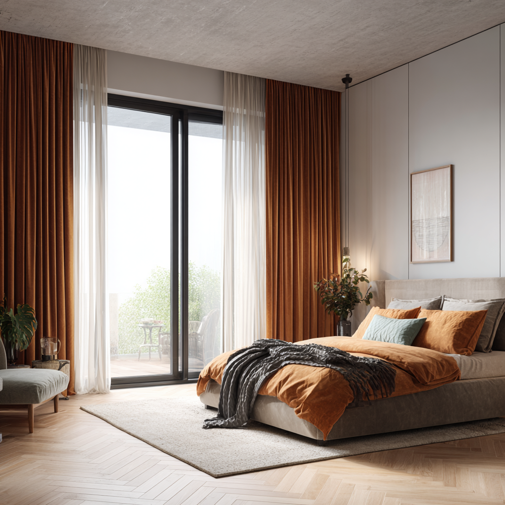 Chestnut Brown Velvet Curtain