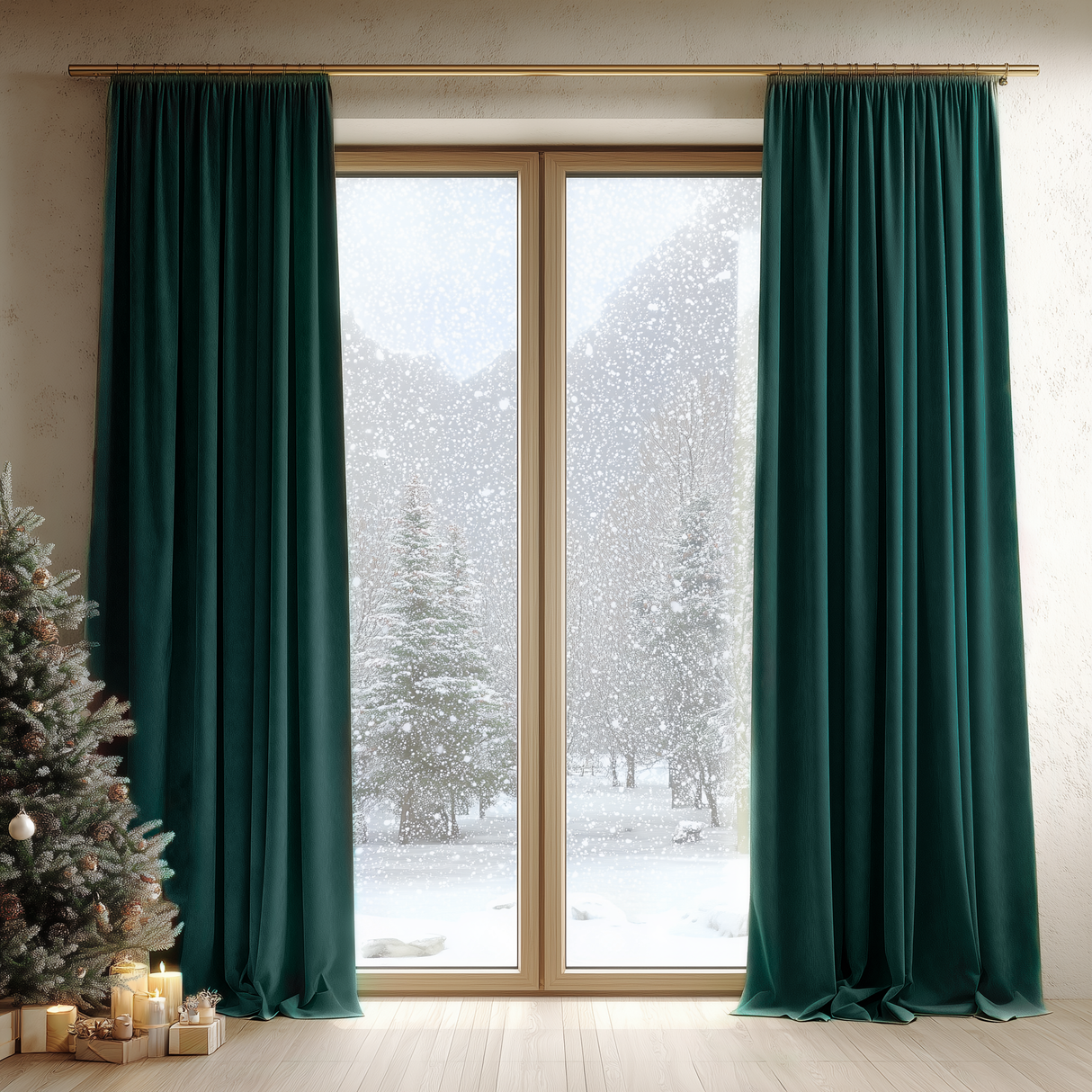 Dark Jade Green Velvet Curtain