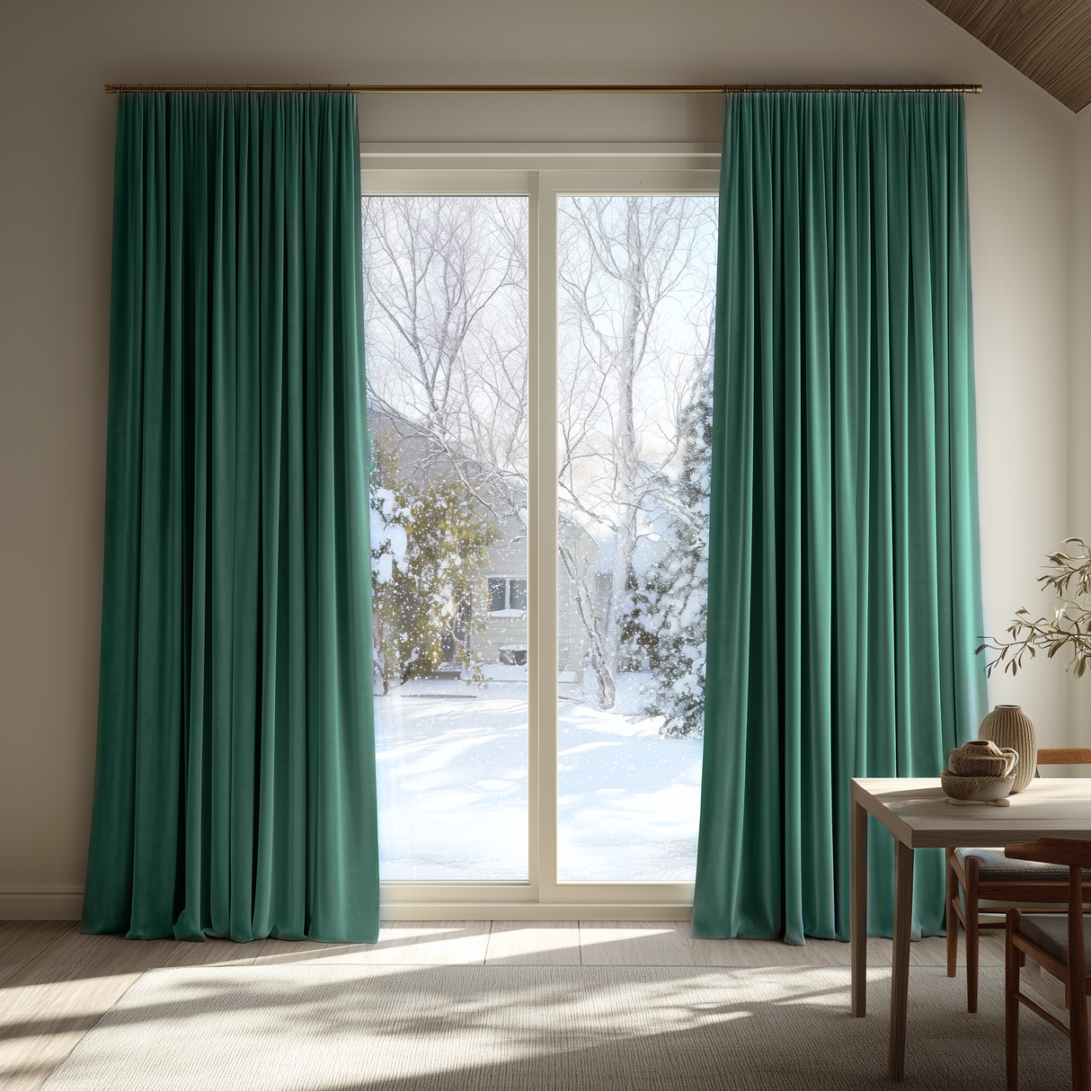 Peacock Green F9 Velvet Curtain