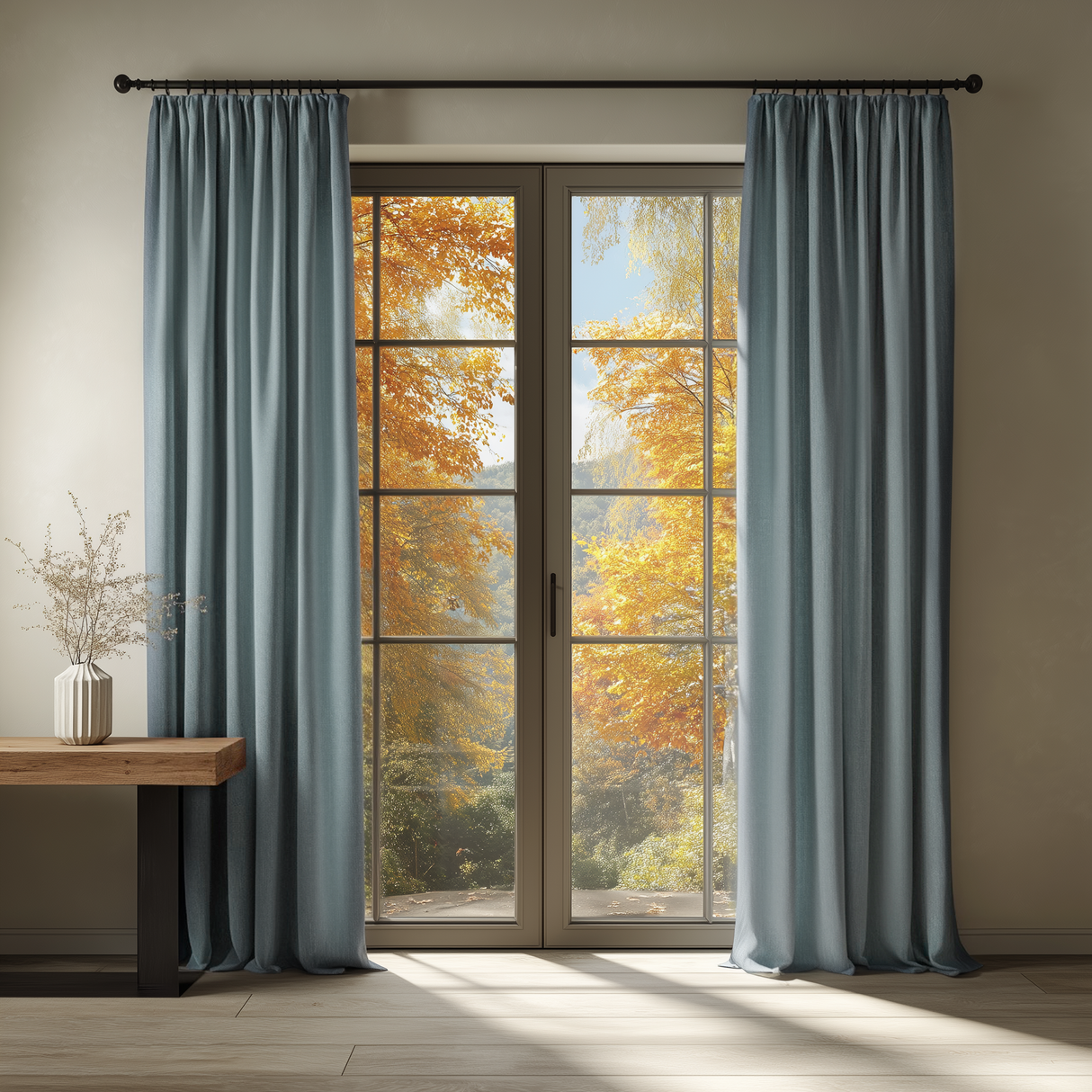 Ice Blue Cotton Linen Curtain