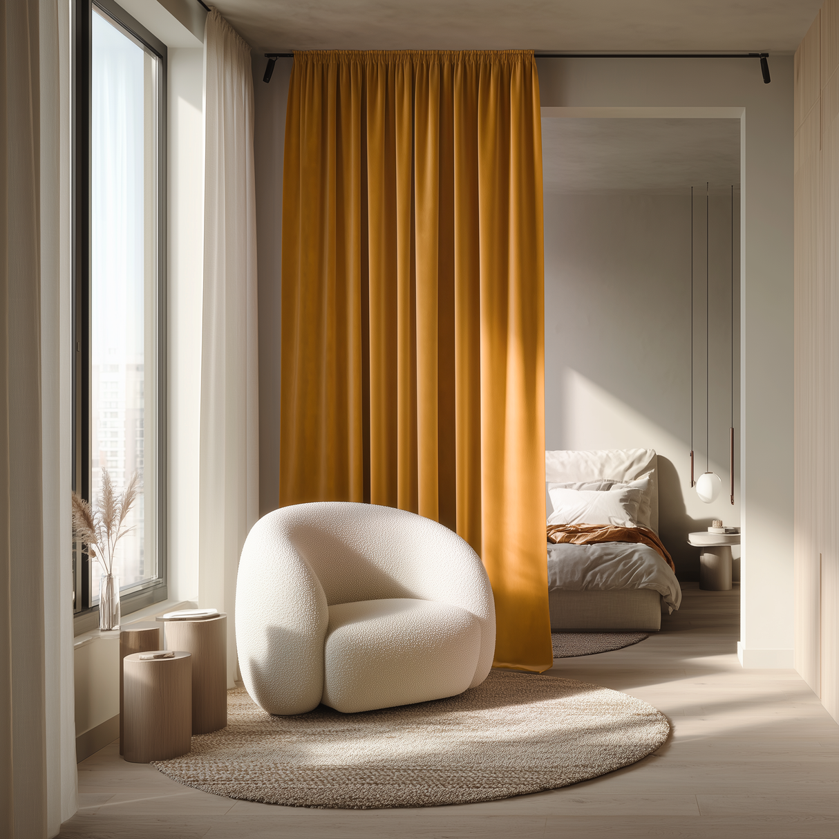 Golden Ochre Velvet Room Divider Curtains