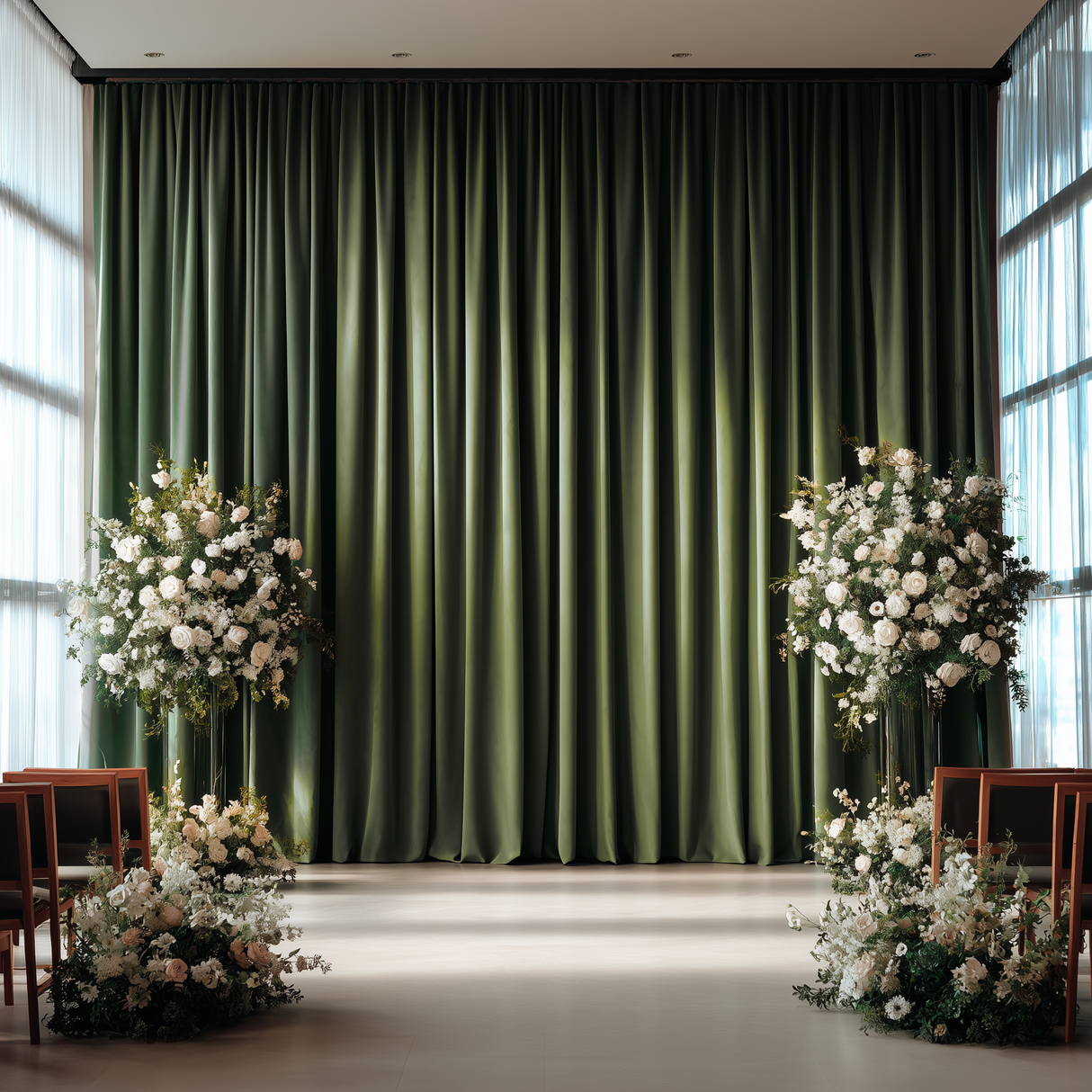 Olive Green Velvet Ceremony Backdrop Curtain