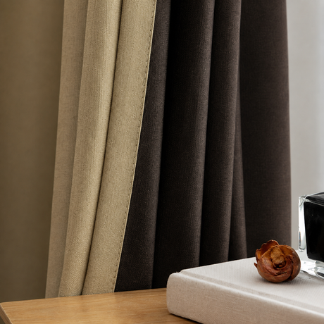Wheat Beige Linen Blackout Pinch Pleat Curtains