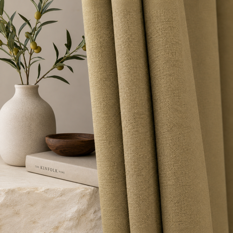 Wheat Beige Linen Blackout Rod Pocket Curtains