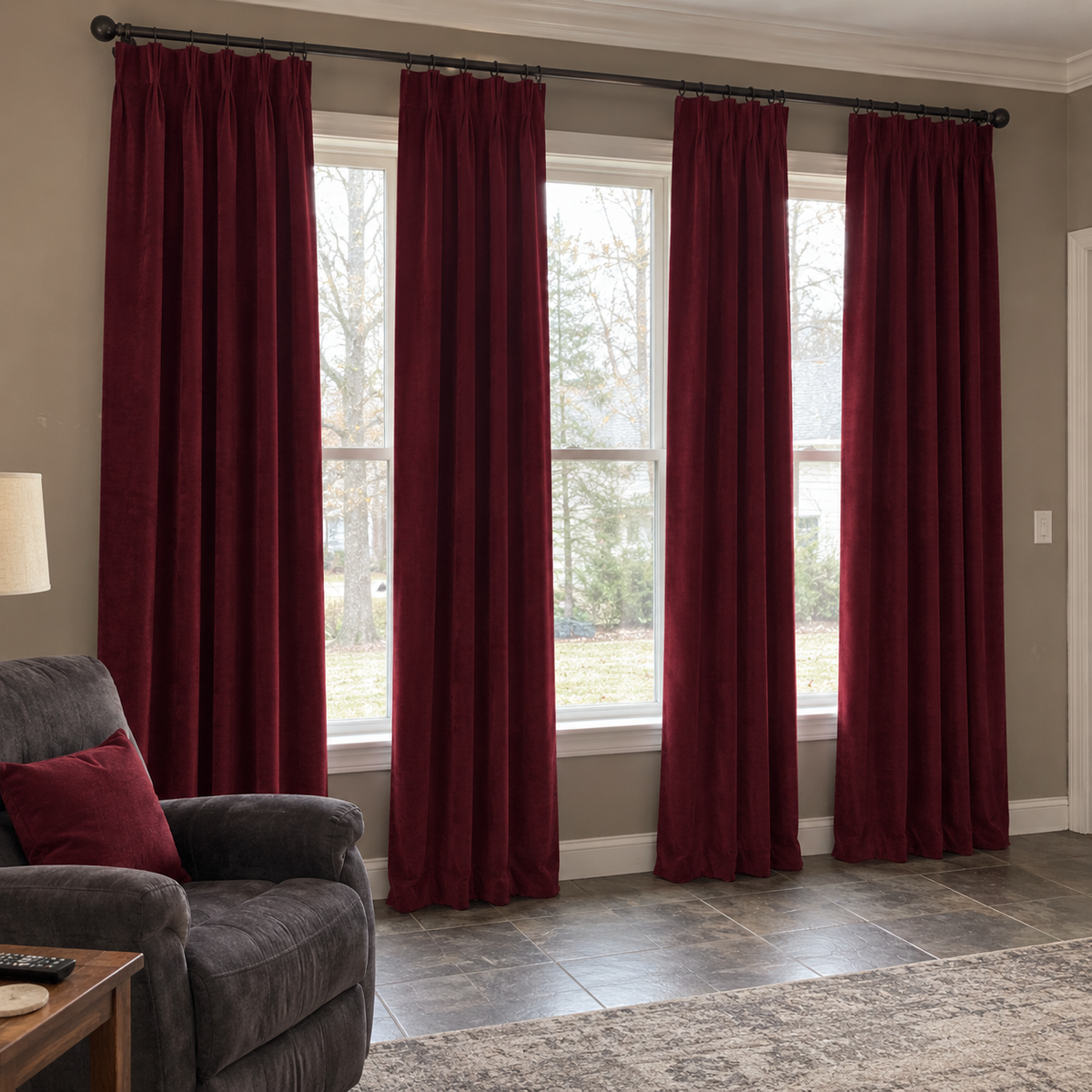 108 Inch Long Dark Garnet Red Velvet Curtains