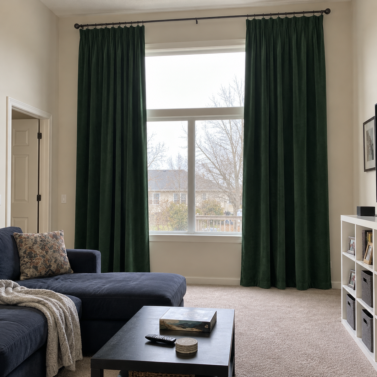 108 Inch Long Dark Green Velvet Curtains