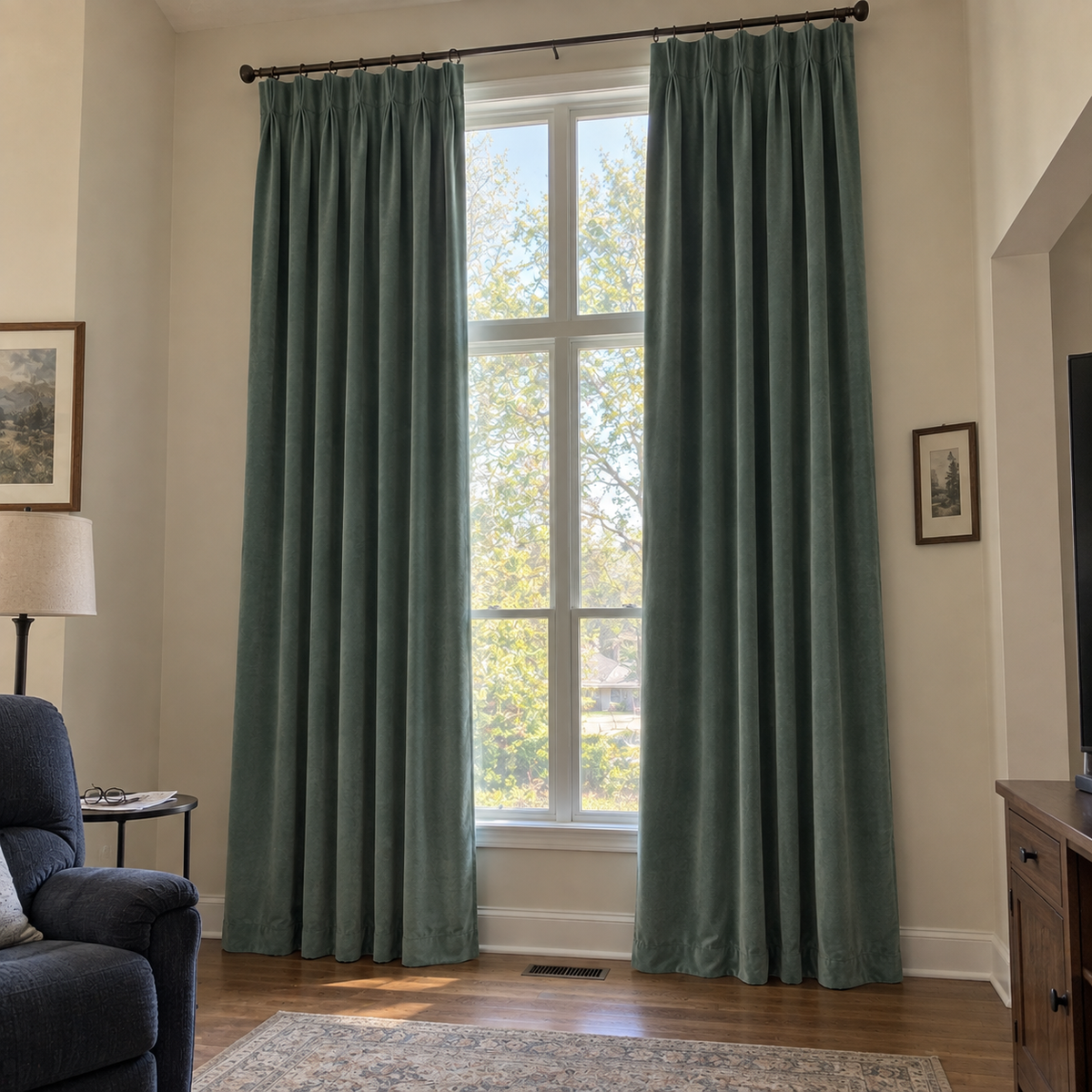 108 Inch Long Jade Green Velvet Curtains