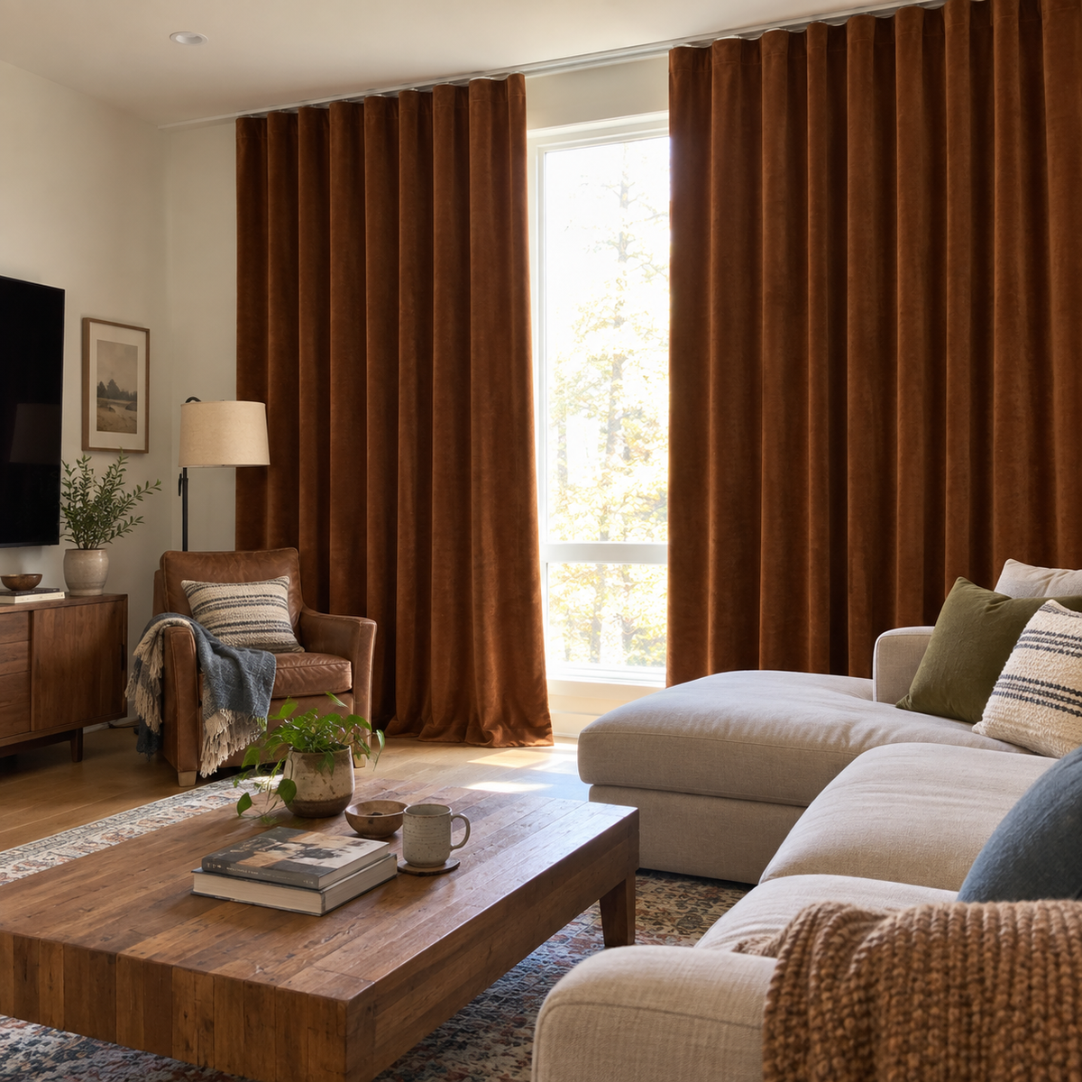 108 Inch Long Chestnut Brown Velvet Curtains