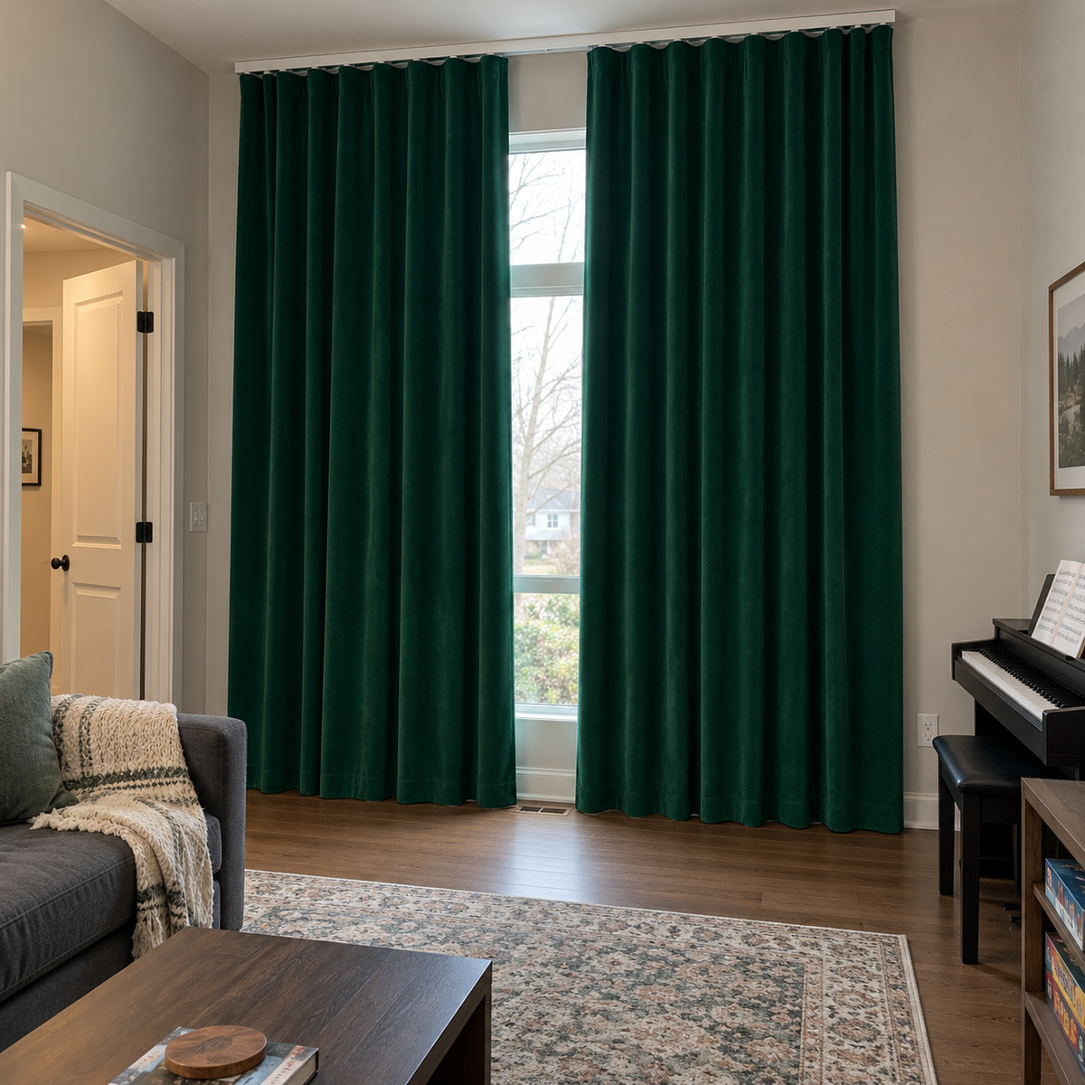 108 Inch Long Peacock Green 5018 Velvet Curtains
