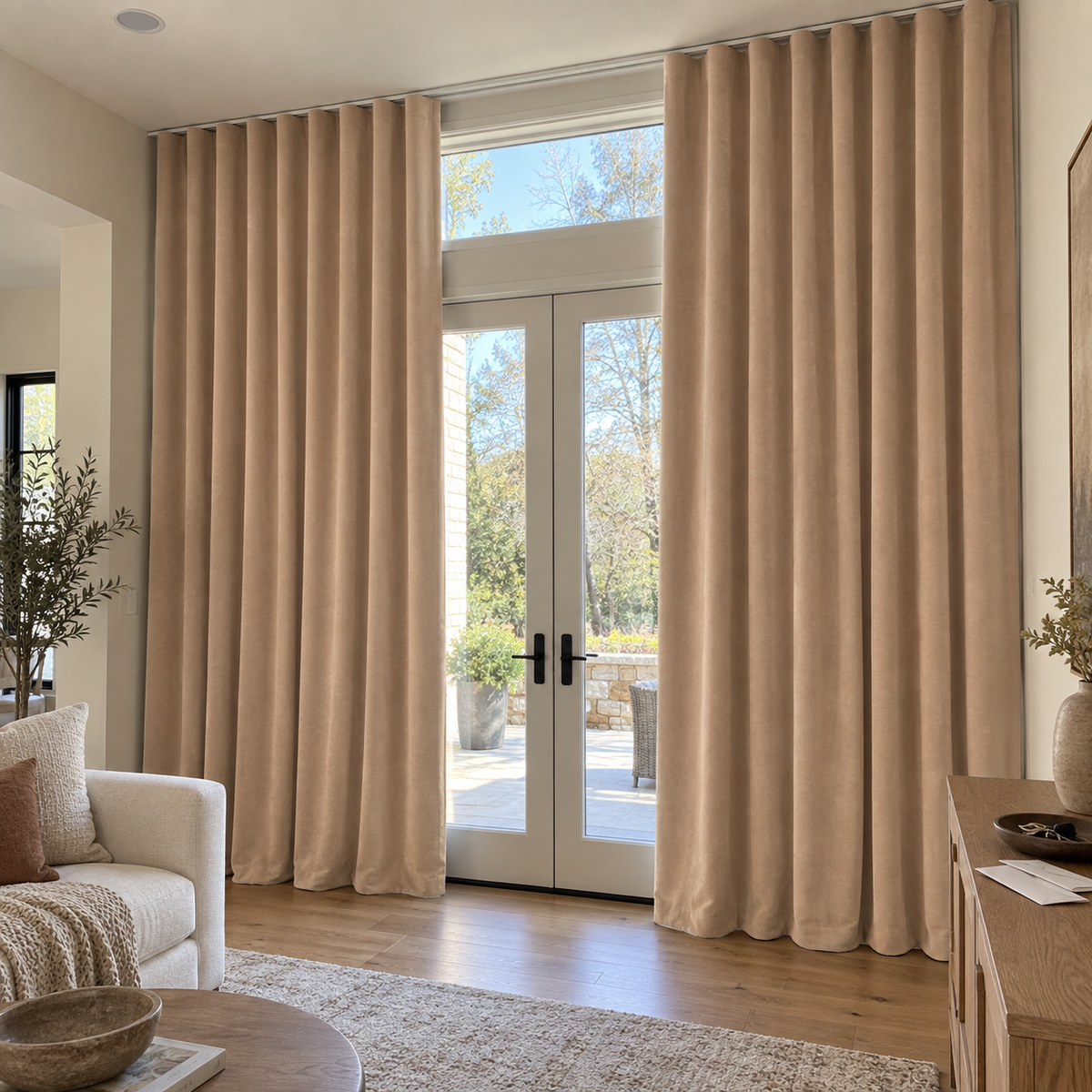 108 Inch Long French Beige Velvet Curtains