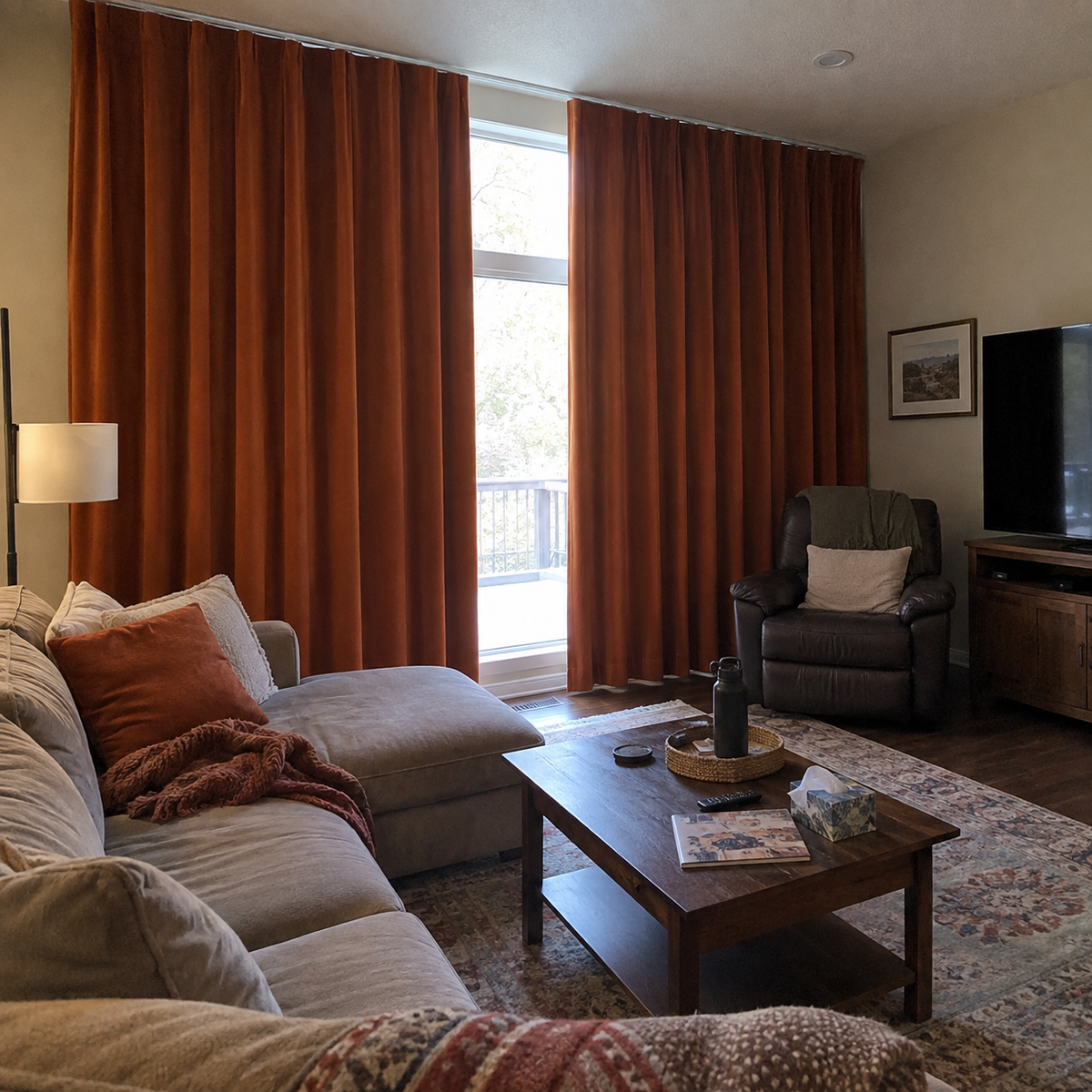 108 Inch Long Burnt Sienna Velvet Curtains