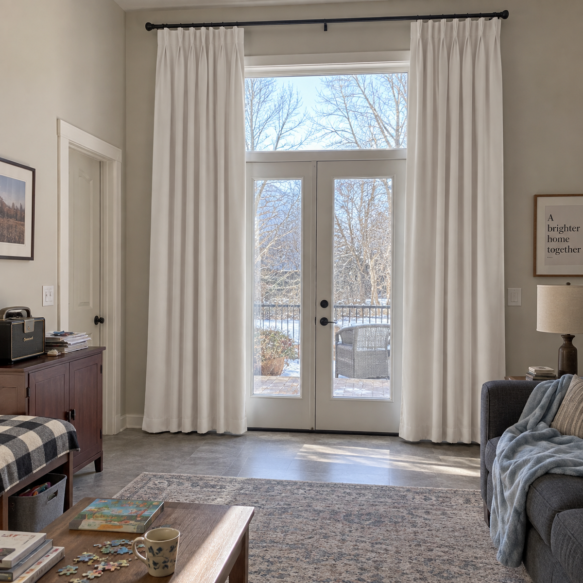 108 Inch Long Coconut White Velvet Curtains