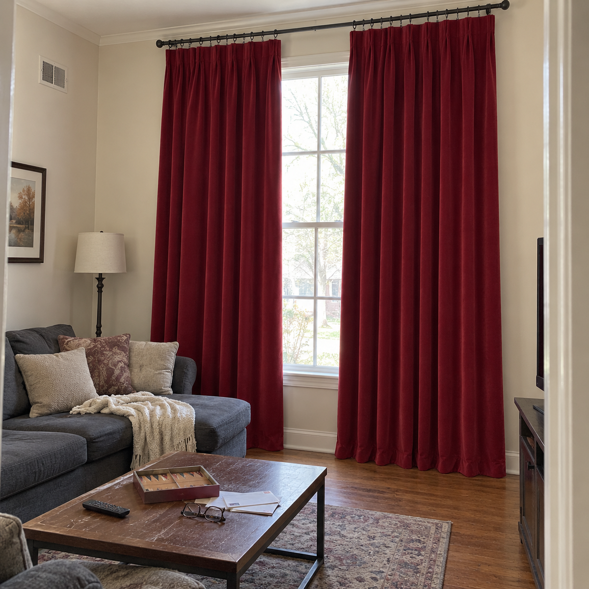 108 Inch Long Bordeaux Red Velvet Curtains