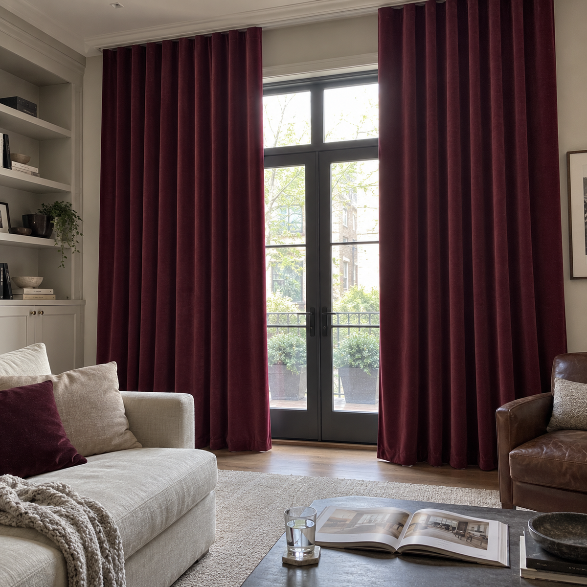 108 Inch Long Burgundy Red Velvet Curtains