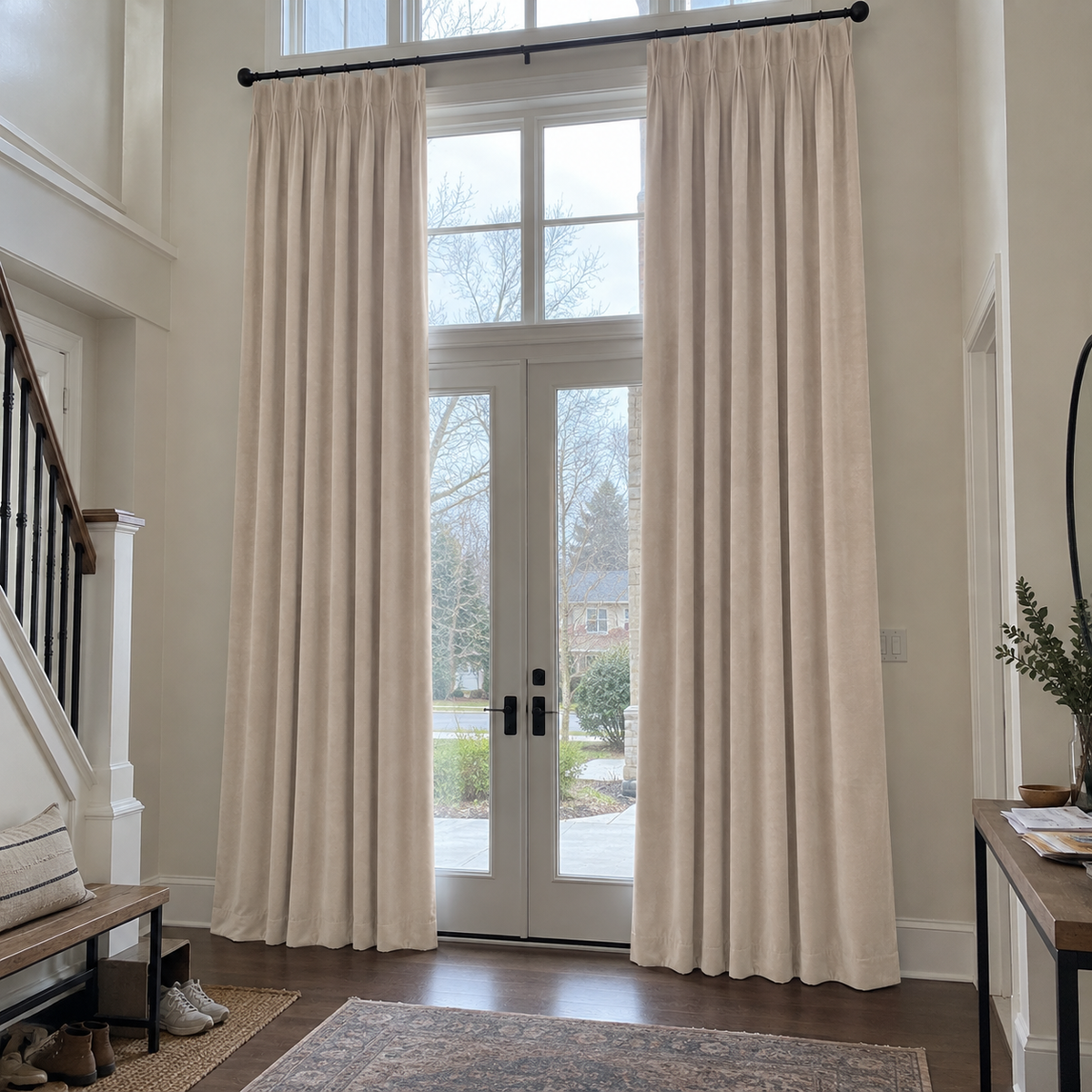 108 Inch Long Vanilla Beige Velvet Curtains