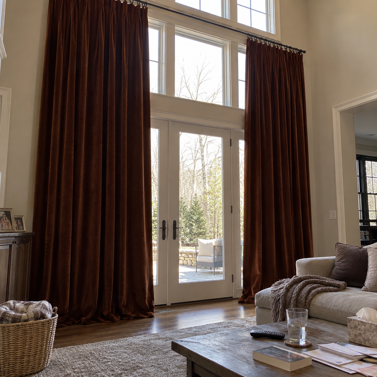 120 Inch Long Dark Mahogany Velvet Curtains