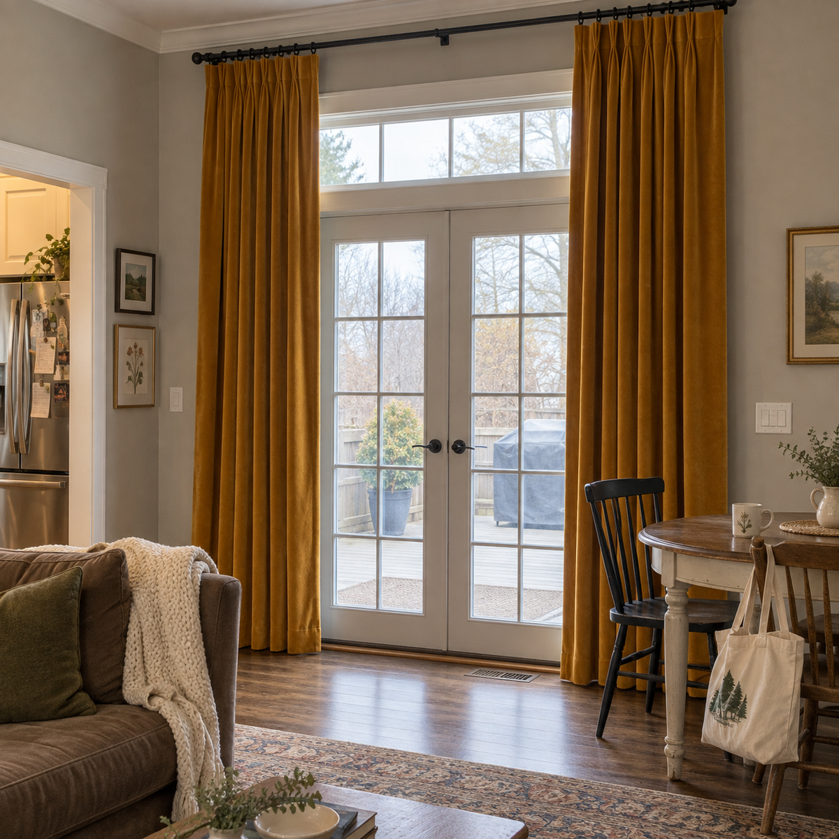 120 Inch Long Golden Ochre Velvet Curtains