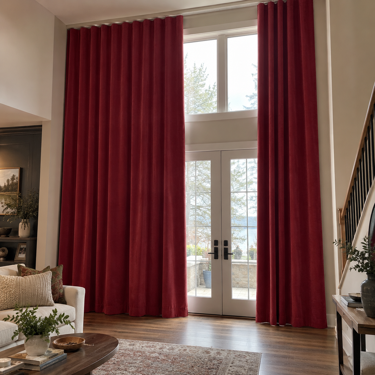 120 Inch Long Rose Red Velvet Curtains