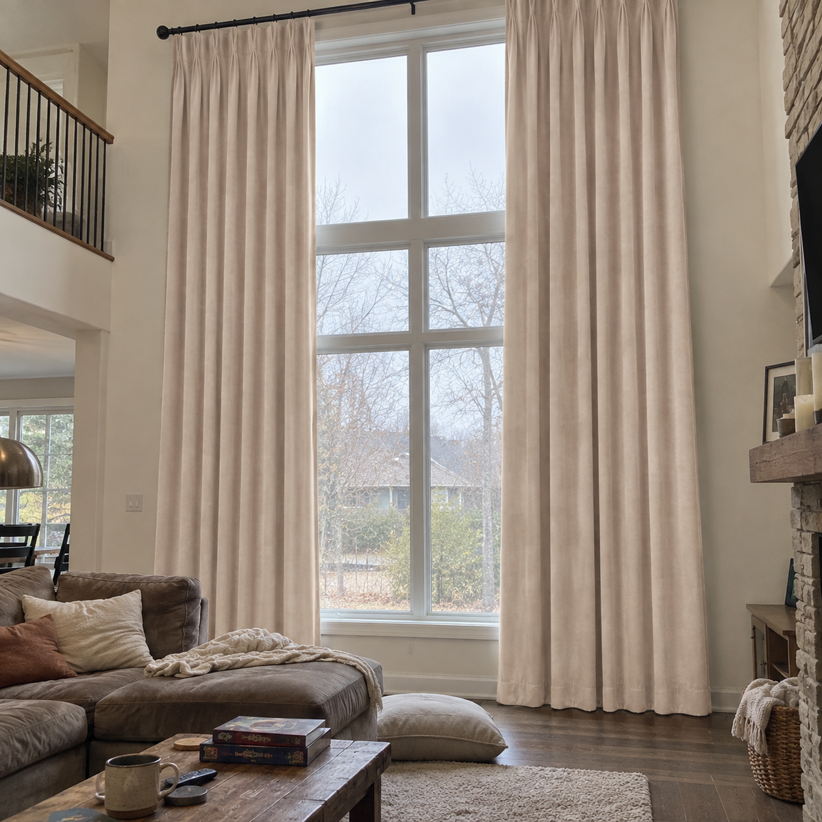 120 Inch Long Vanilla Beige Velvet Curtains