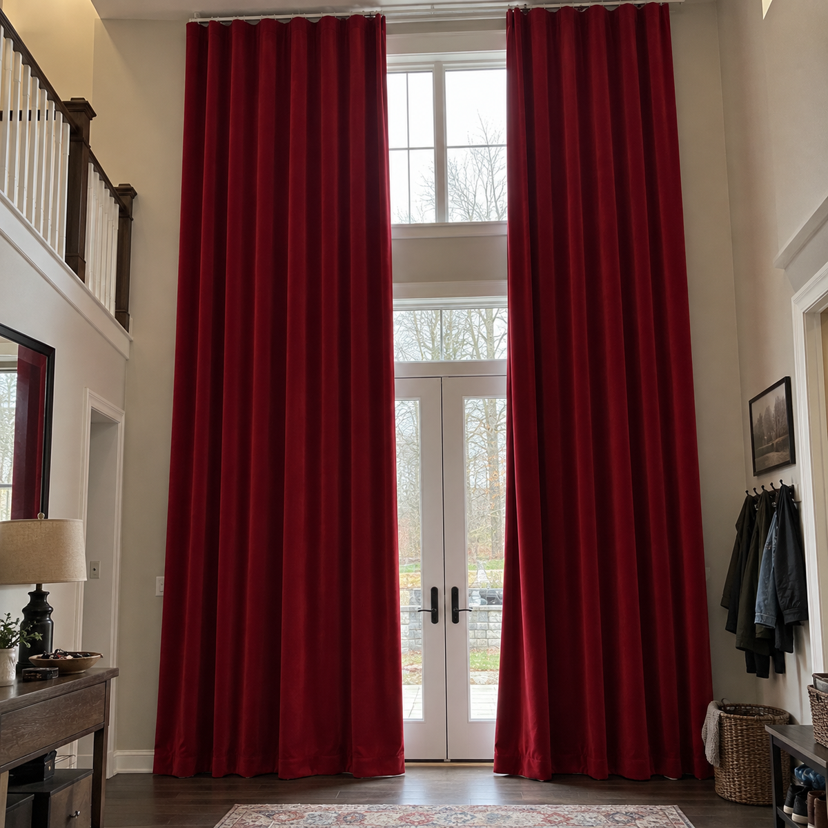 120 Inch Long Crimson Red Velvet Curtains